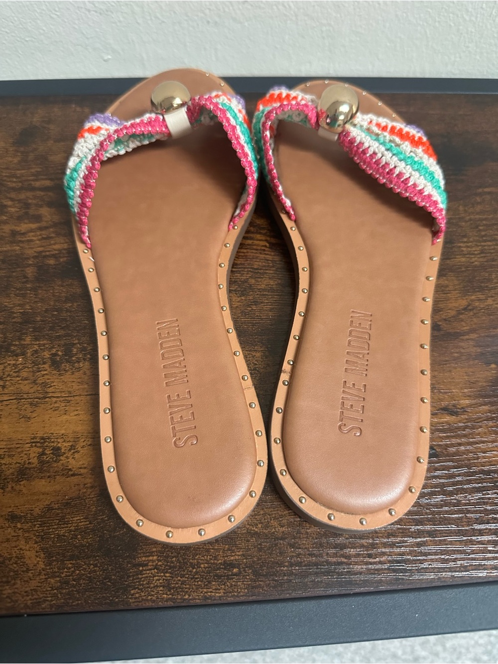 Steve Madden Multicolor Crochet Slide Sandals with Tan Footbed - Picture 3 of 6